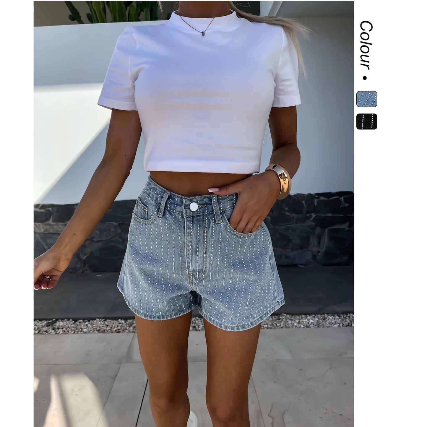 Jeans Shorts mit Glitzertsteinen