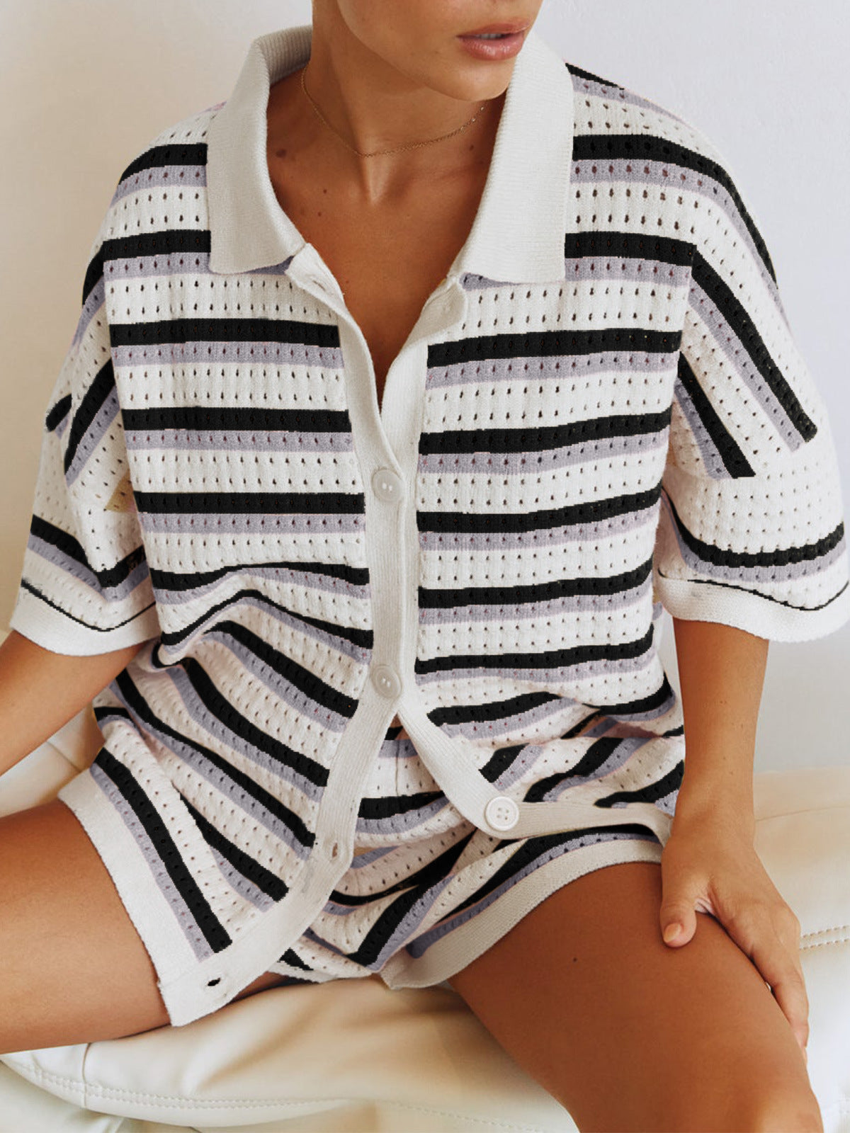 gestrickter Cardigan High Waist Shorts Co-Ord