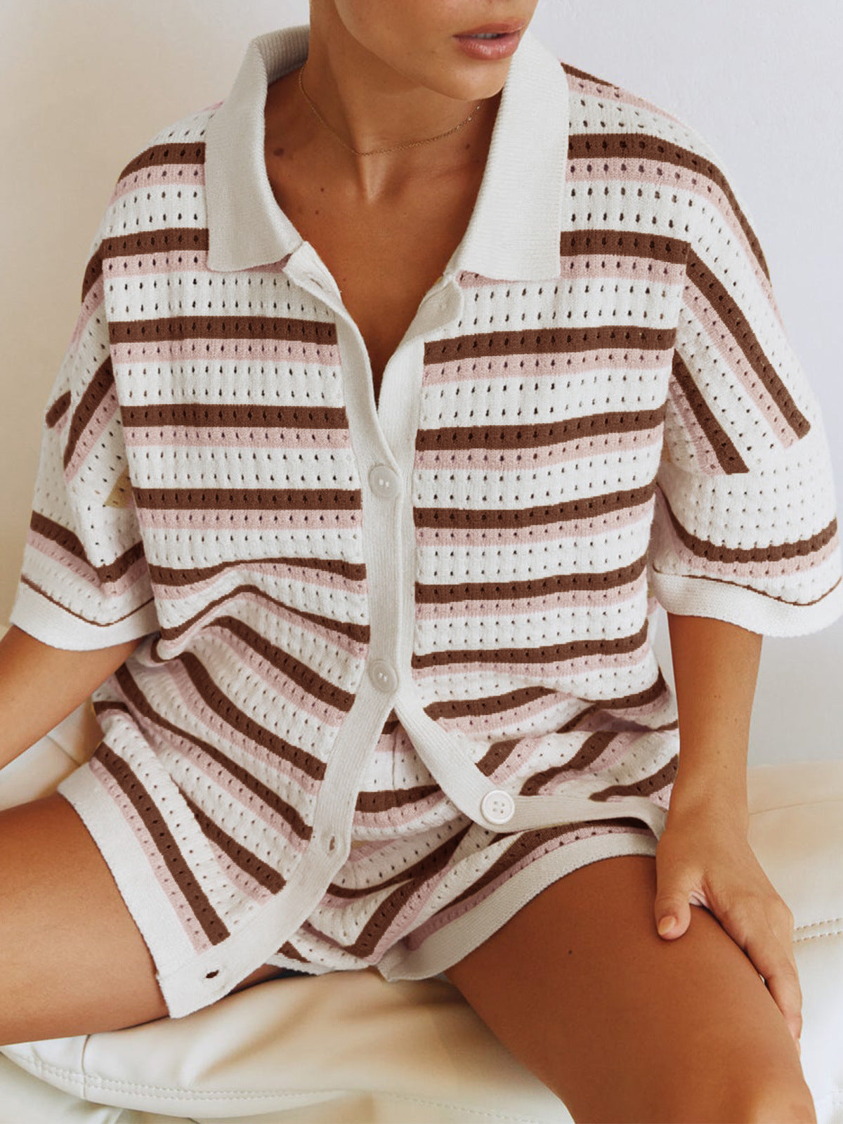 gestrickter Cardigan High Waist Shorts Co-Ord