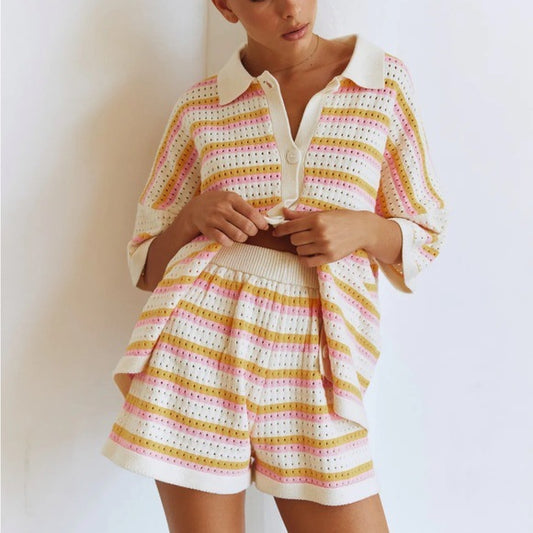 gestrickter Cardigan High Waist Shorts Co-Ord